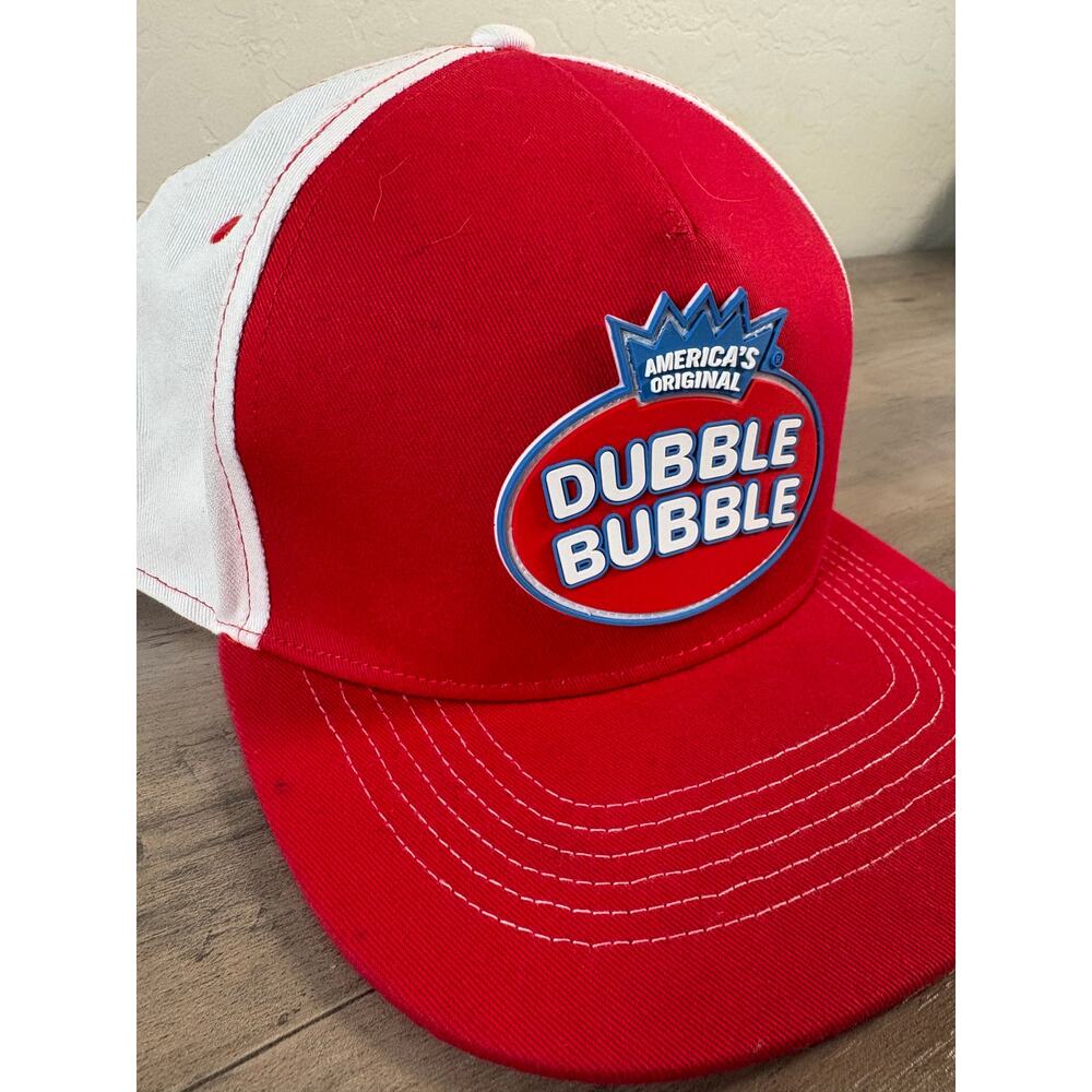Double Bubble Brisco Brands Rubble Logo Snap Back‎ Hat One Size Red White NWOT